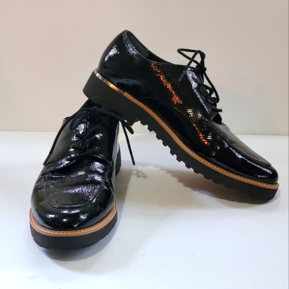 Franco Sarto "Charles" Black Patent Lug Sole Oxford, Women’s Sz 8.5